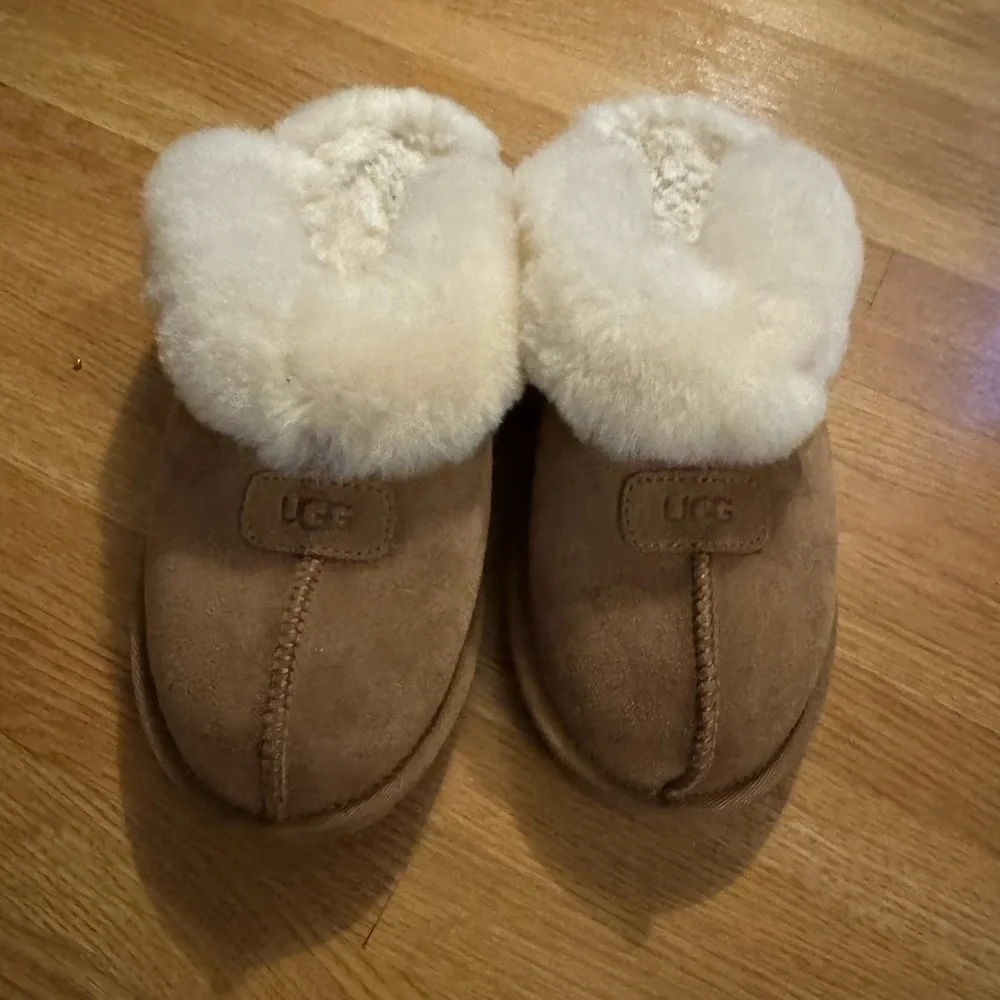 UGG Coquette Genuine Suede Leather Sheepskin Fur Slippers Chestnut 8 - Picture 3 of 8